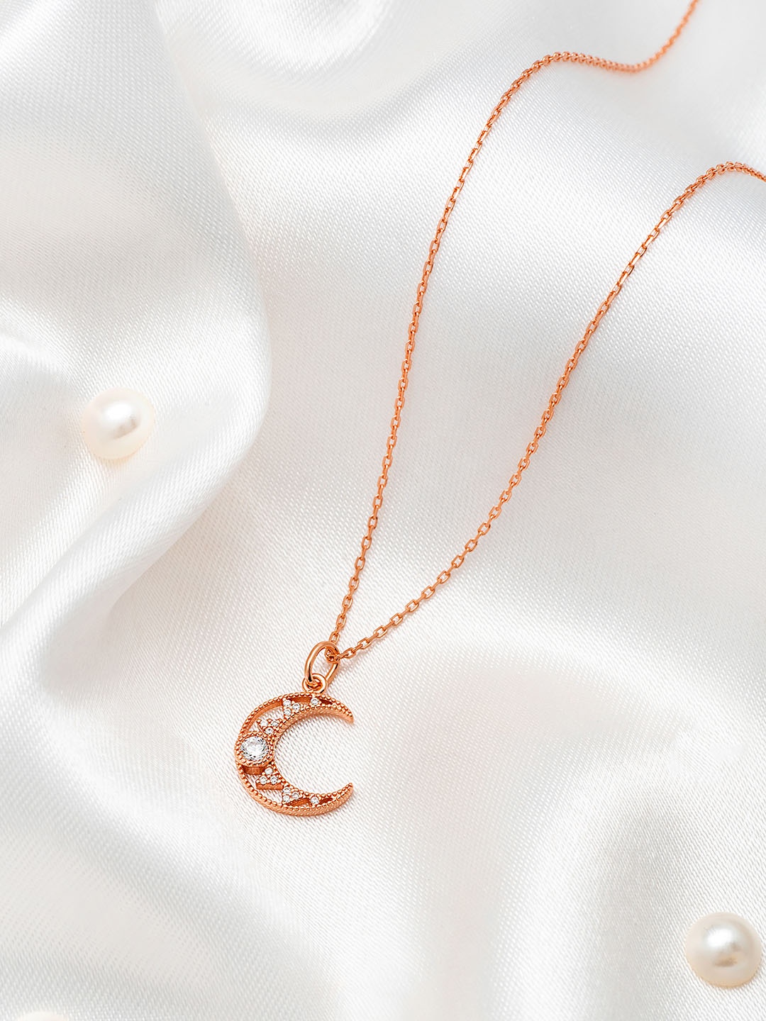 

SILBERRY 925 Sterling Silver Rose Gold-Plated Quirky Cubic Zirconia Pendant with Chain