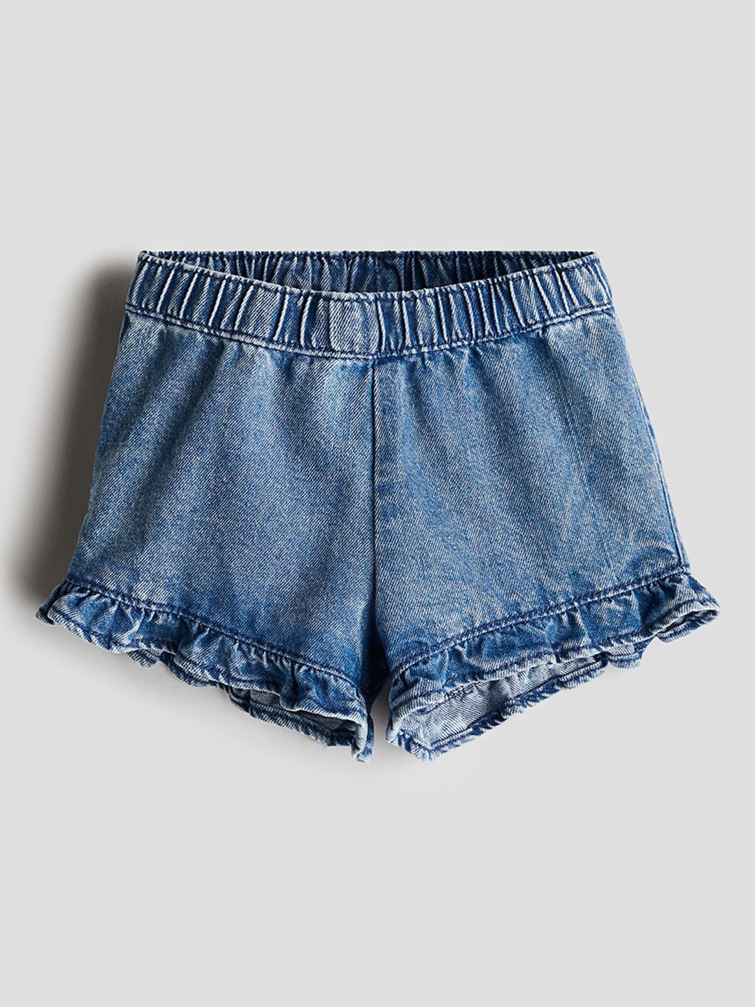 

H&M Frilled Denim Shorts, Blue