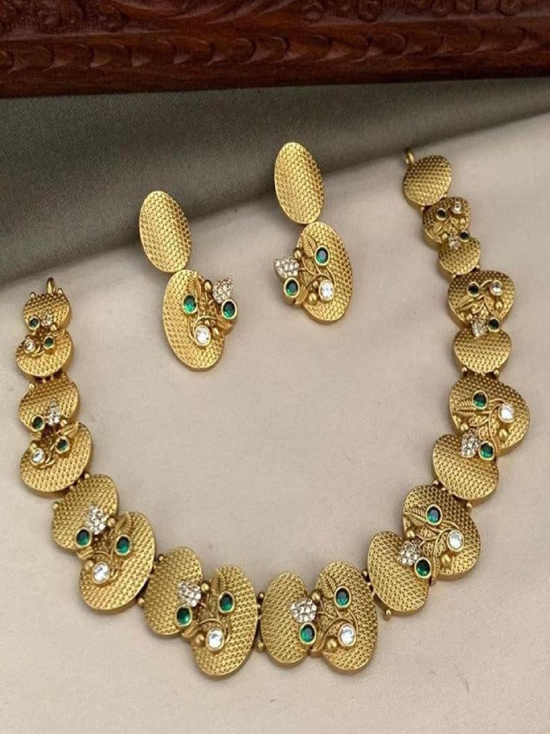 

GRIIHAM Sayara Gold-Plated CZ Stone Studded Necklace & Earrings