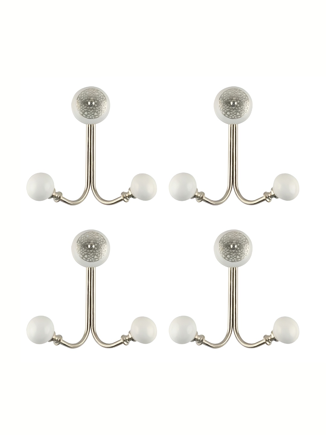 

IndianShelf Silver-Toned & White 4 Pieces Floral Ceramic Strewn Wall Hooks