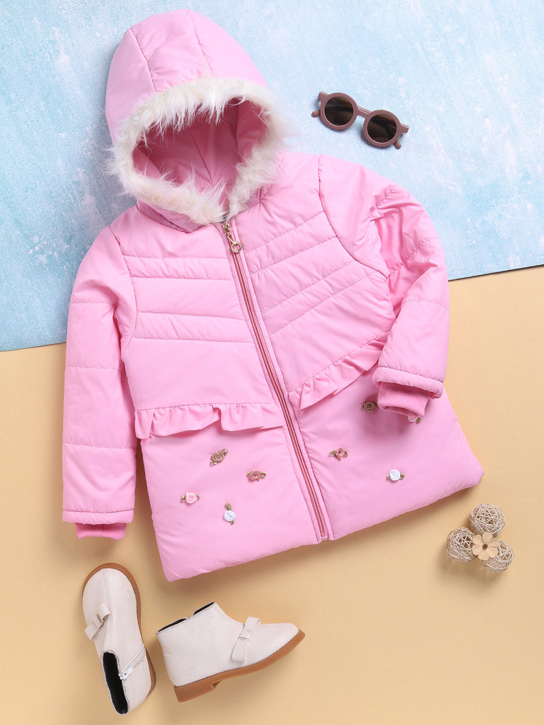

Toonyport Girls Hooded Solid Casual Parka Jacket, Pink