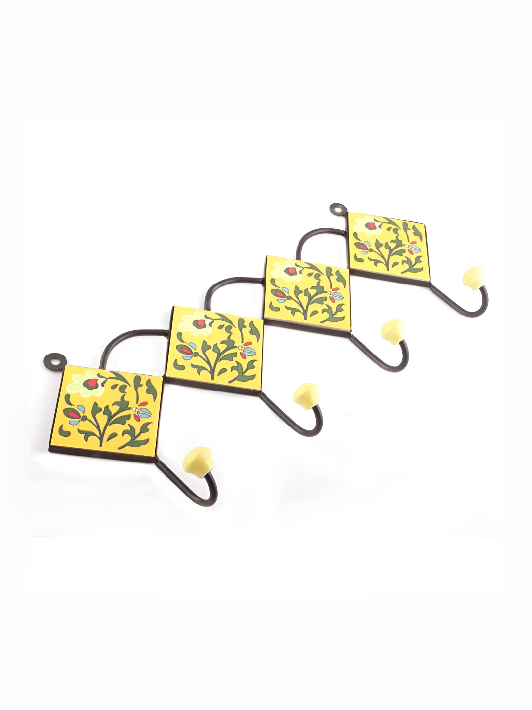 

IndianShelf Yellow & Green Floral Printed Ceramic Wall Hook