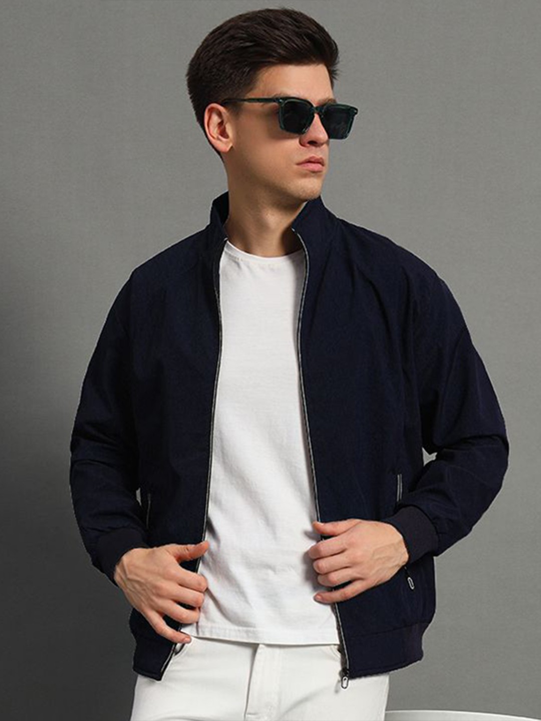 

GET GOLF Men Polyester Bomber Jacket, Navy blue
