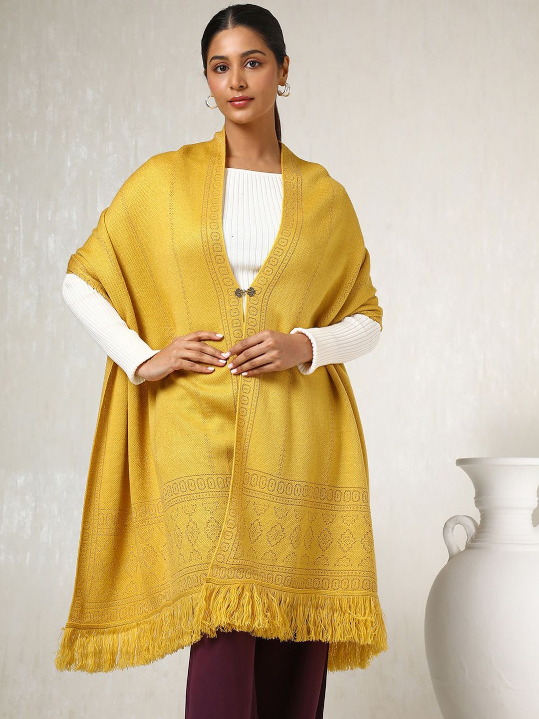 

Soch Women Ethnic Motifs Woven Design Acrylic Shawl, Mustard