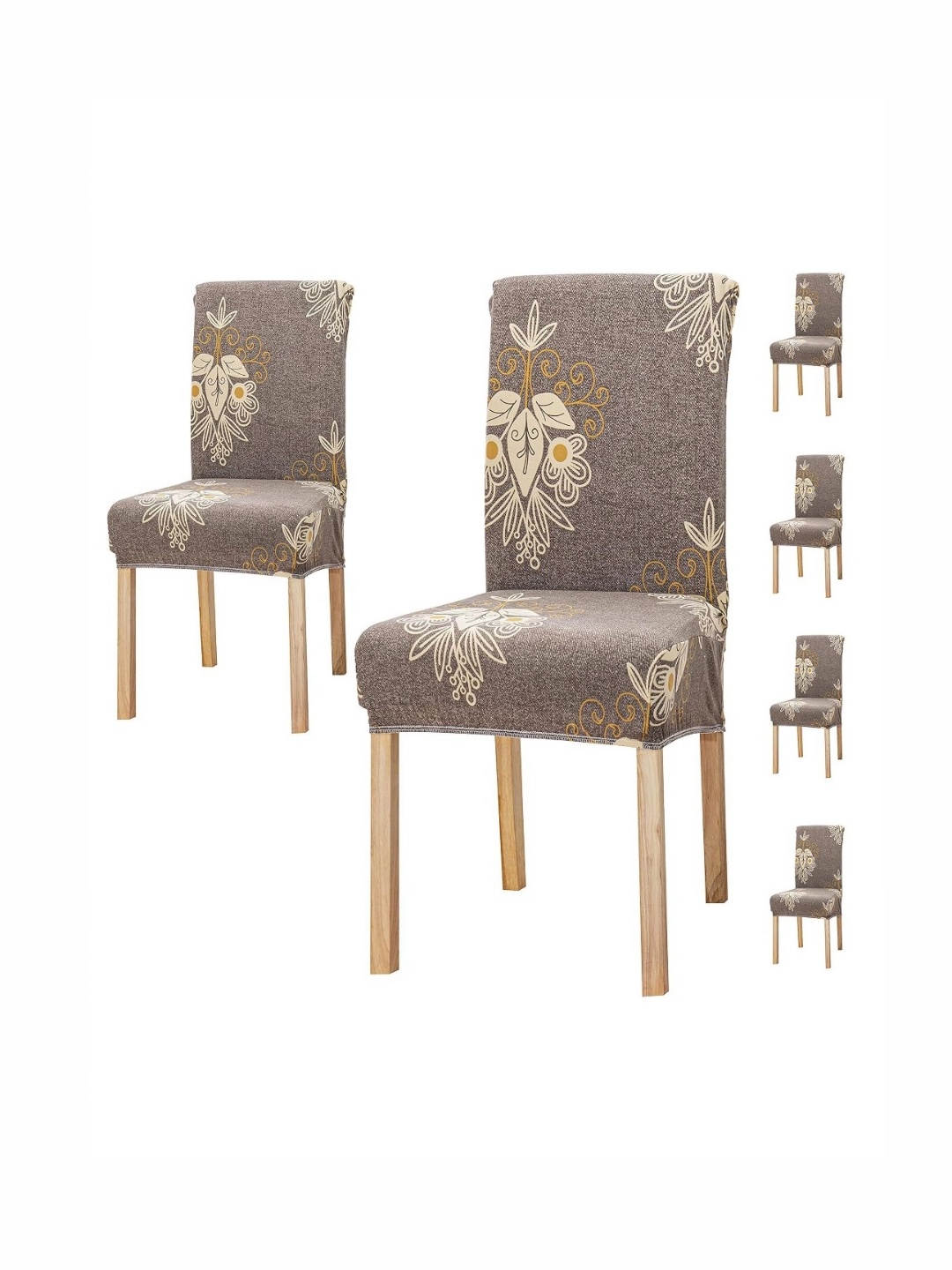 

HOUSE OF QUIRK Grey & Beige 6 Pieces Ethnic Motifs Printed Chair Covers