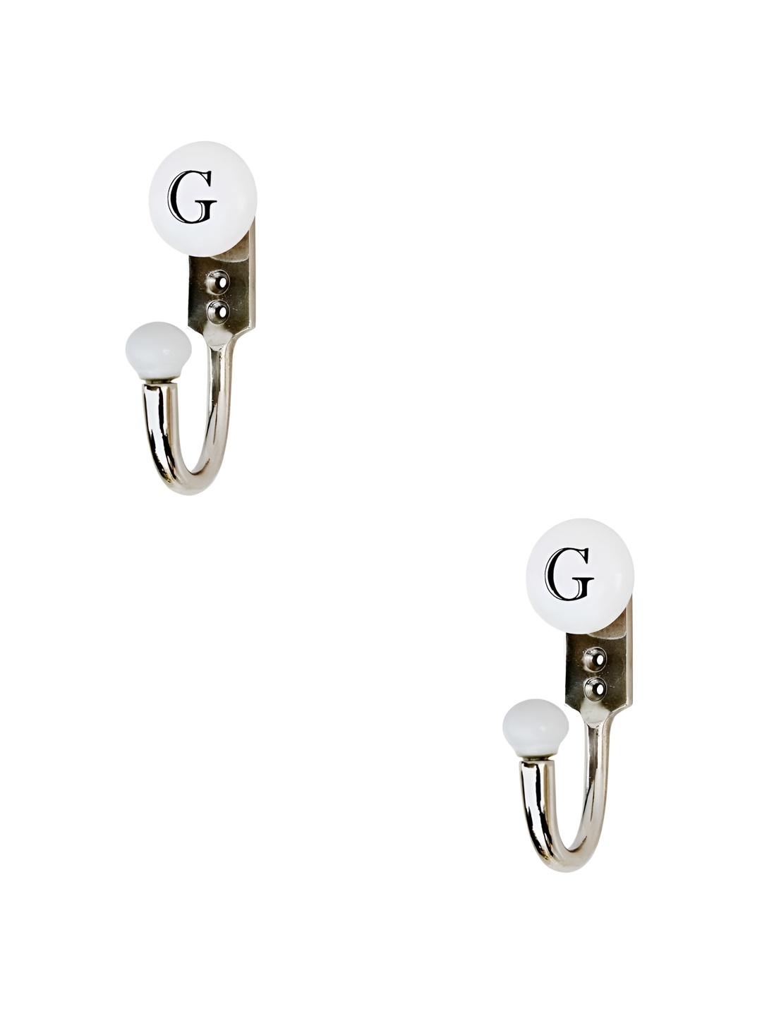

IndianShelf White & Blue 2 Pieces G Alphabet Ceramic Wall Hooks
