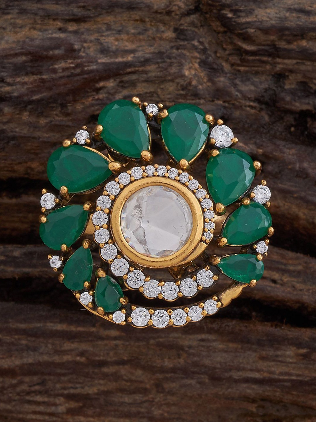 

Kushal's Fashion Jewellery Gold-Plated Kundan-Studded Adjustable Finger Ring
