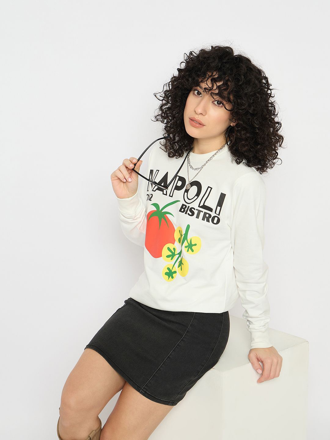 

Mast & Harbour Women Printed Pullover Sweatshirt, White