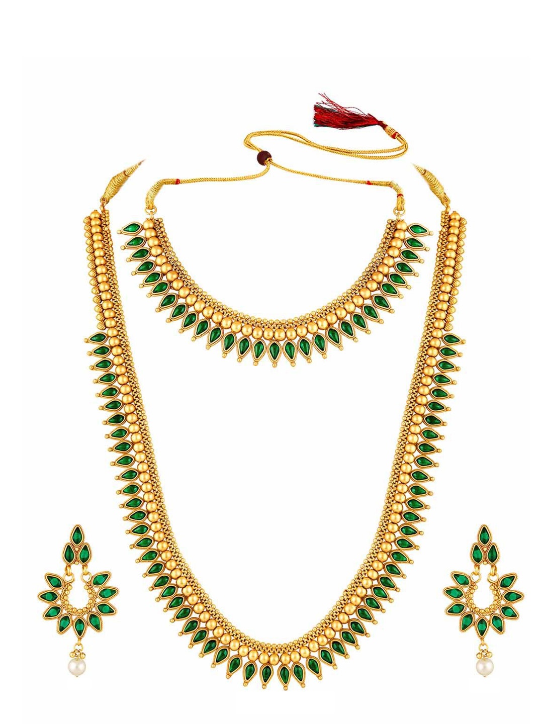 

Peora Gold-Plated Stone-Studded & Beaded Jewellery Set