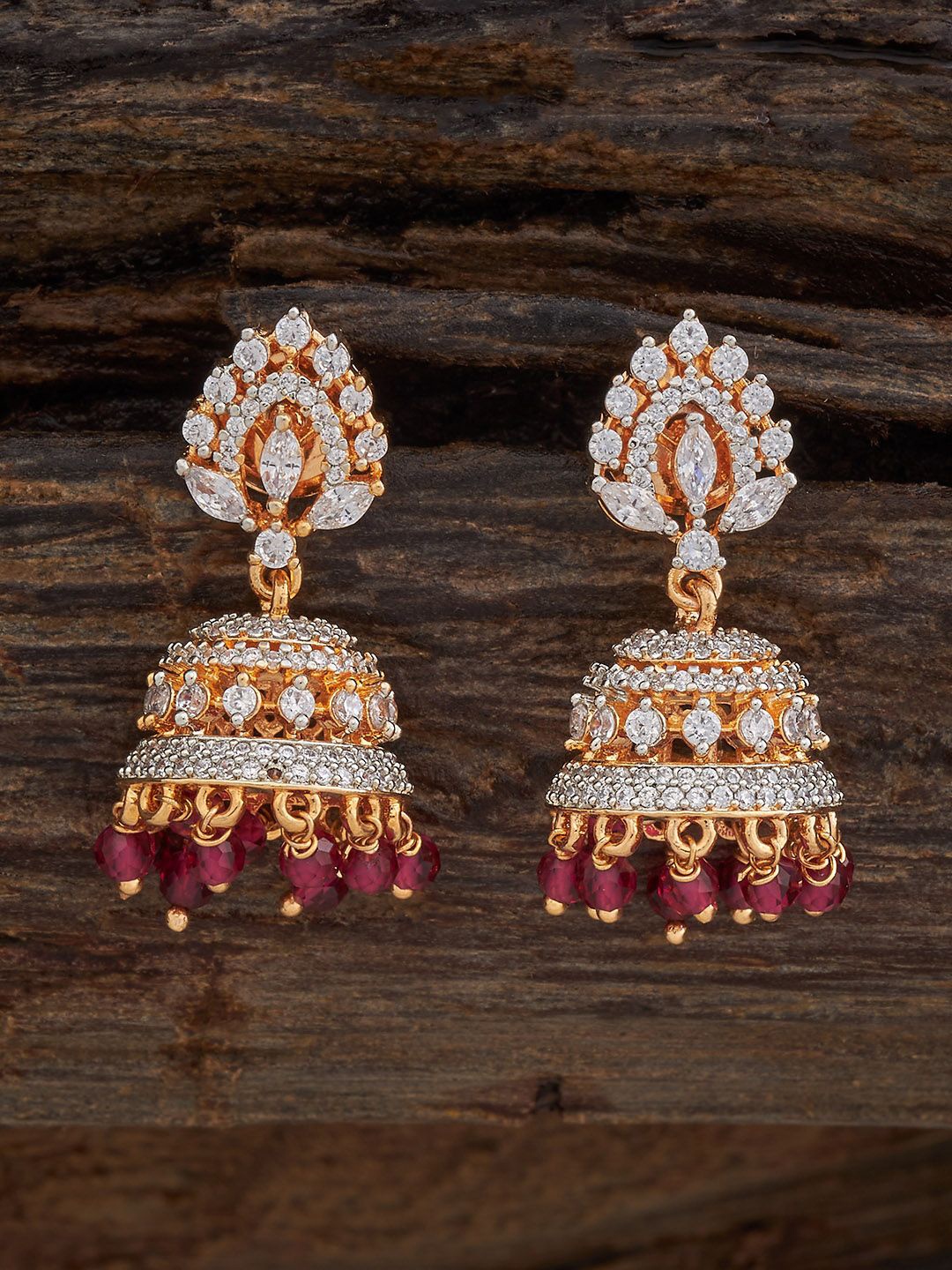 

Kushal's Fashion Jewellery Gold Plated Zircon Studded Dome Shaped Jhumka Earrings