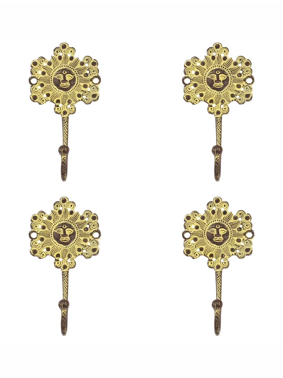 

IndianShelf Bronze Toned 4 Piece Brass Sun Wall Hooks Wall Hooks