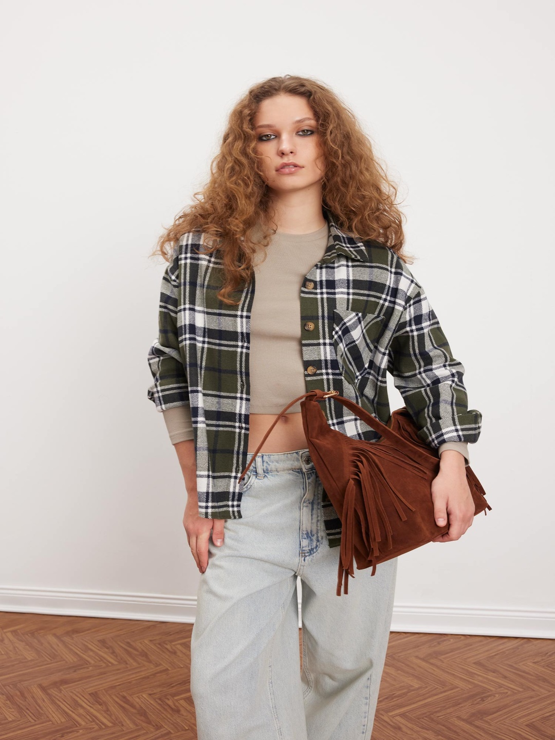 

DeFacto Women Tartan Checks Opaque Checked Casual Shirt, Green
