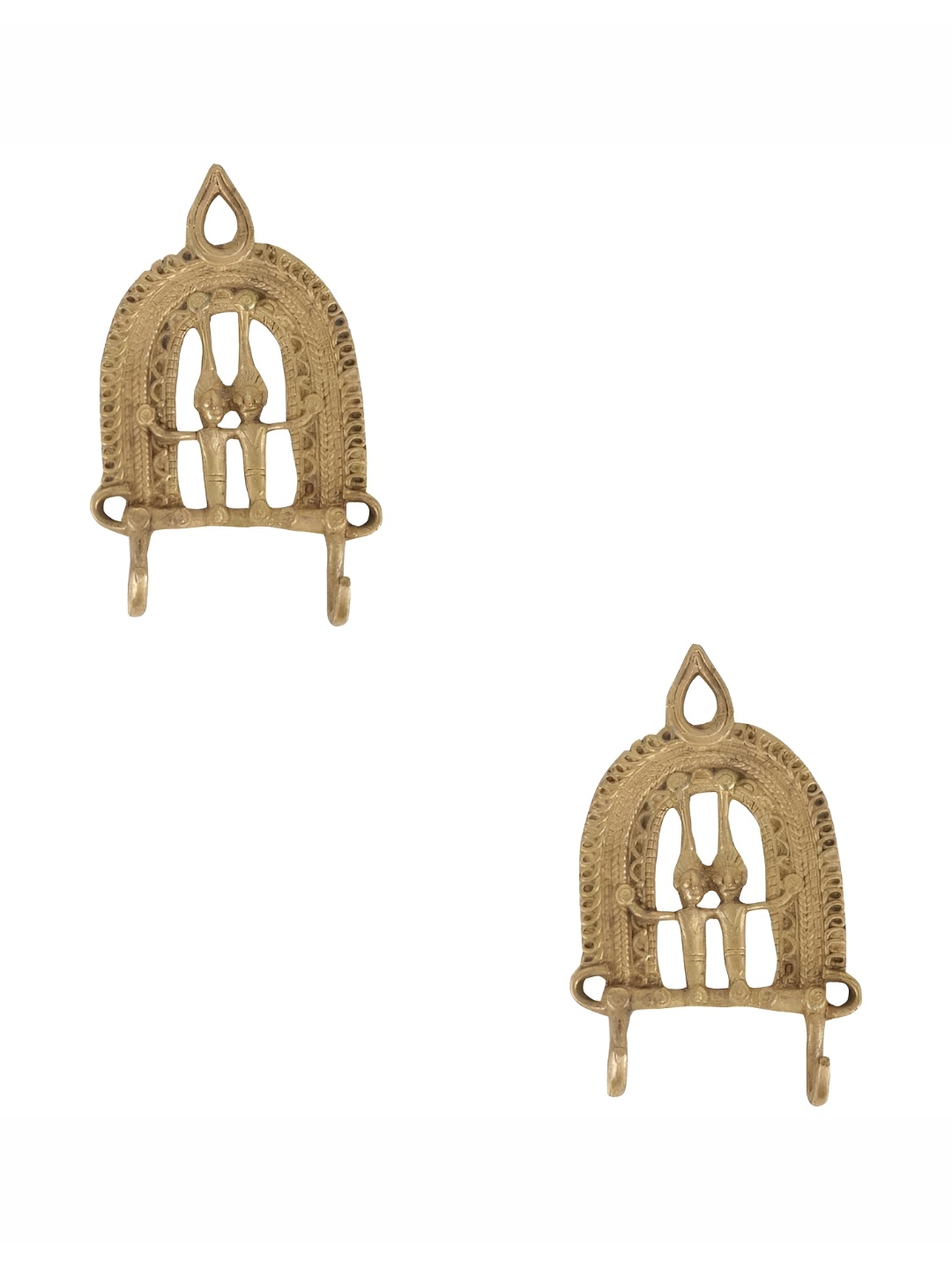 

IndianShelf Gold Toned 2 Pieces Brass Tribal Wall Mounted Hooks