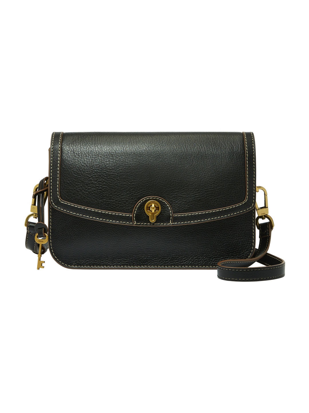 

Fossil Leather Structured Sling Bag Buckle Detail, Black