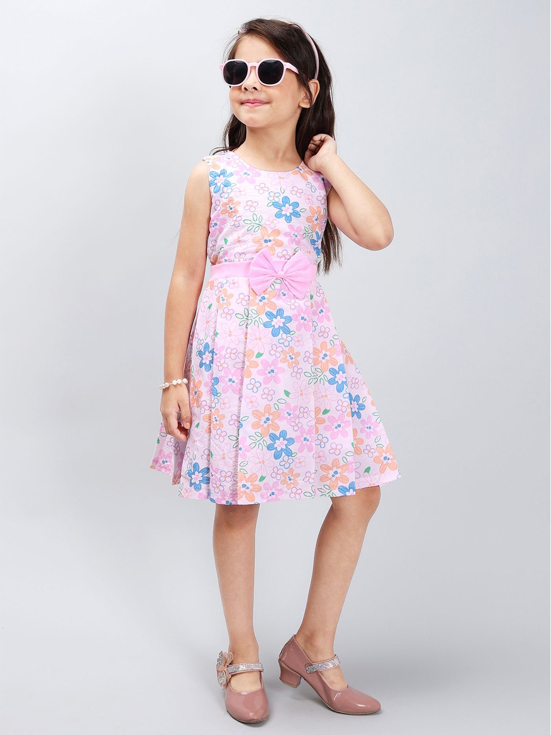 

PINK MERMAID Girls Cotton Floral Printed Fit and Flare Dress