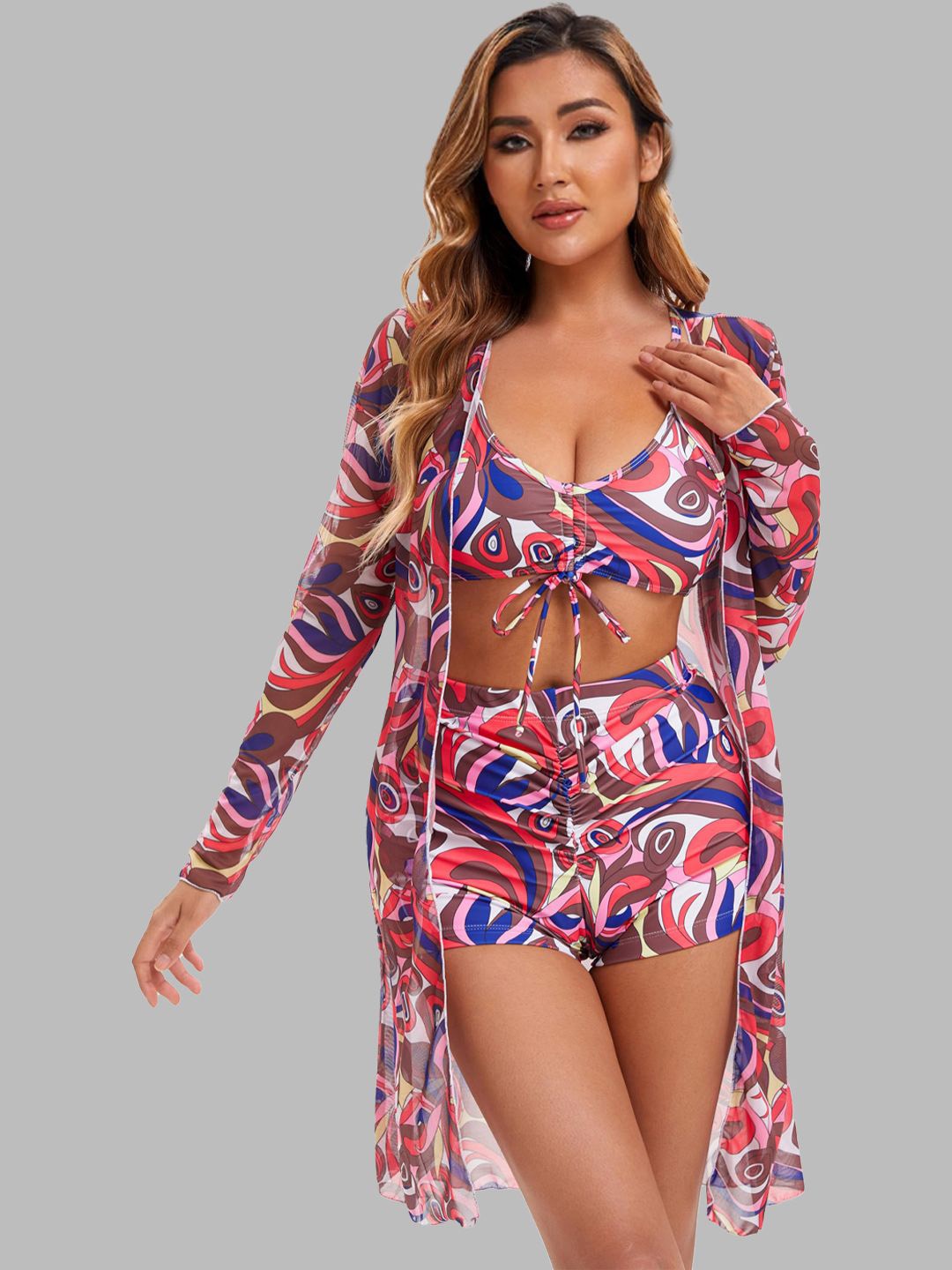 

VAGHBHATT Women Printed Swimwear Coverup Set, Pink