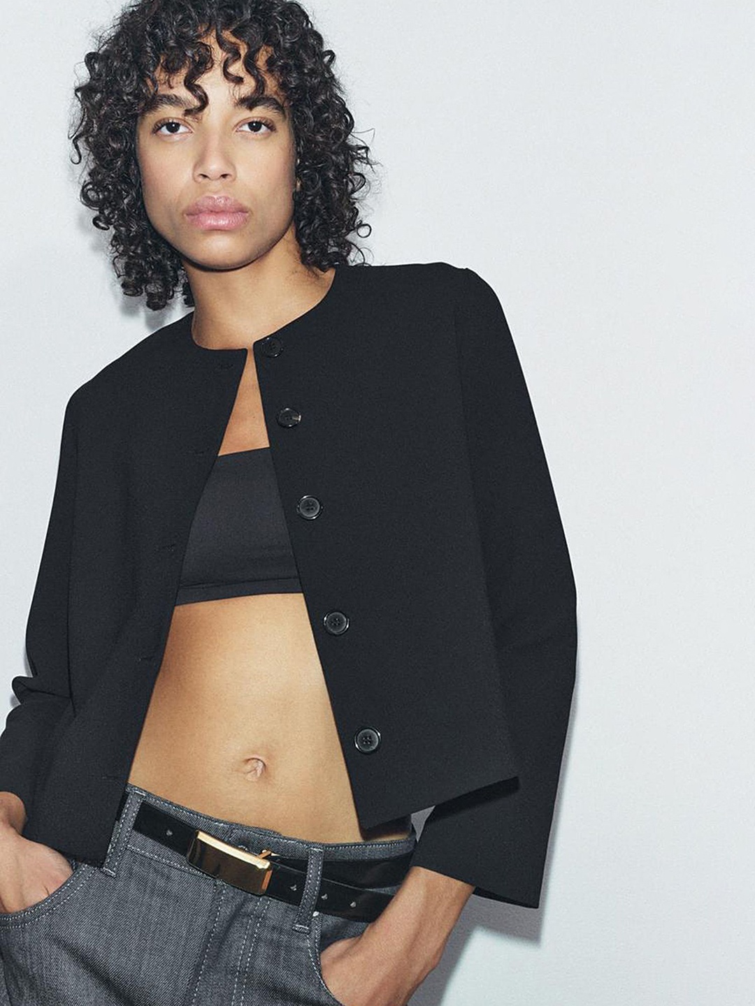 

LULU & SKY Women Collarless Solid Casual Tailored Jacket, Black