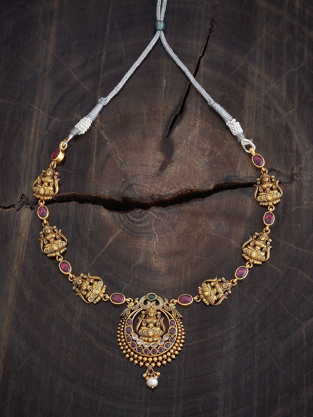 

Kushal's Fashion Jewellery 92.5 Pure Silver Gold-Plated Stone Studded Temple Necklace