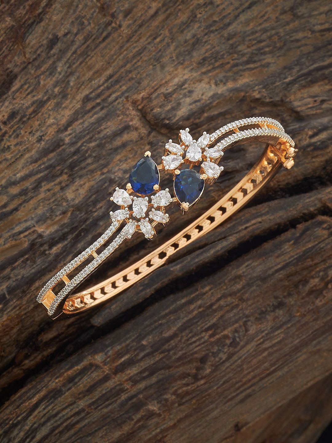 

Kushal's Fashion Jewellery Gold Plated Cubic Zirconia Studded Kada Bracelet