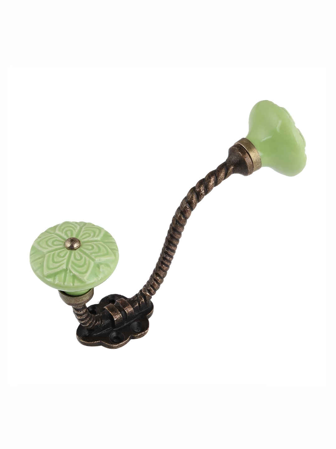 

IndianShelf Green Ceramic Floral Wheel Coat Hooks Door Hangers For Clothes