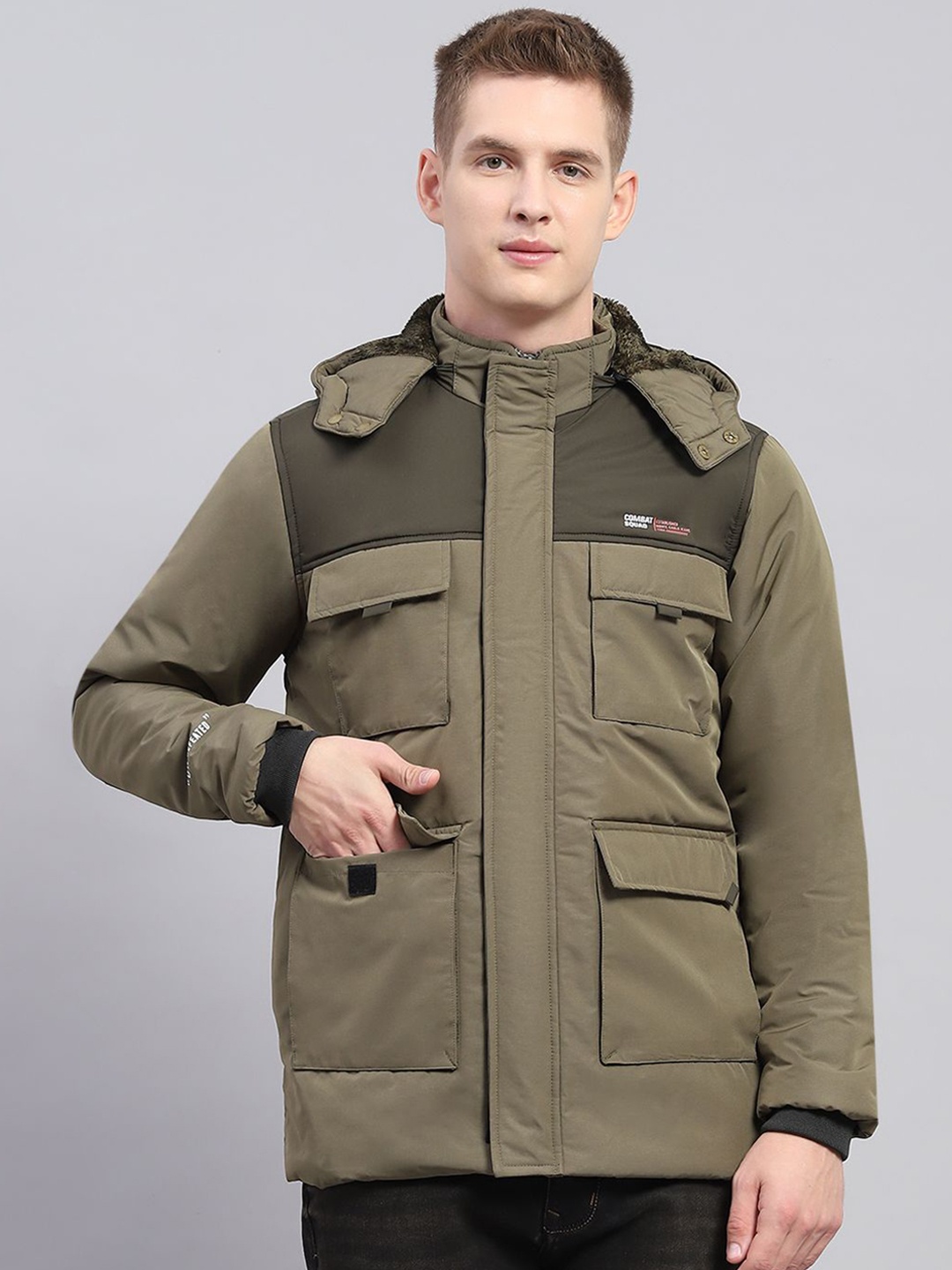 

Monte Carlo Men Hooded Solid Casual Padded Jacket, Olive