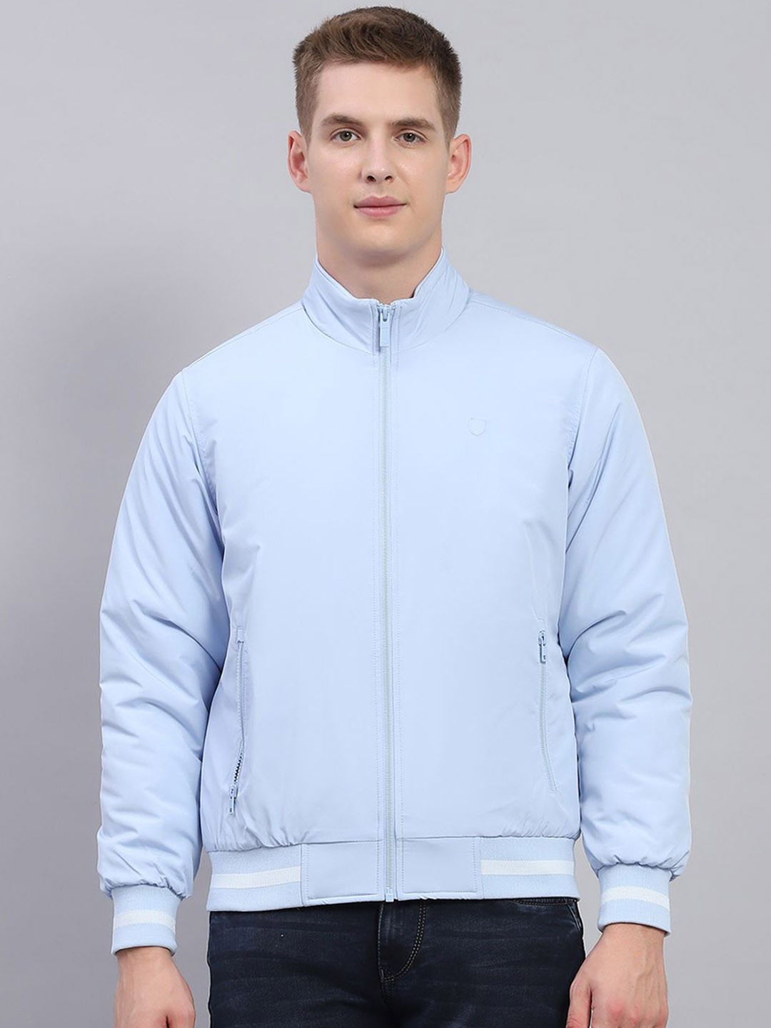

Monte Carlo Men Mock Collar Solid Casual Sporty Jacket, Blue