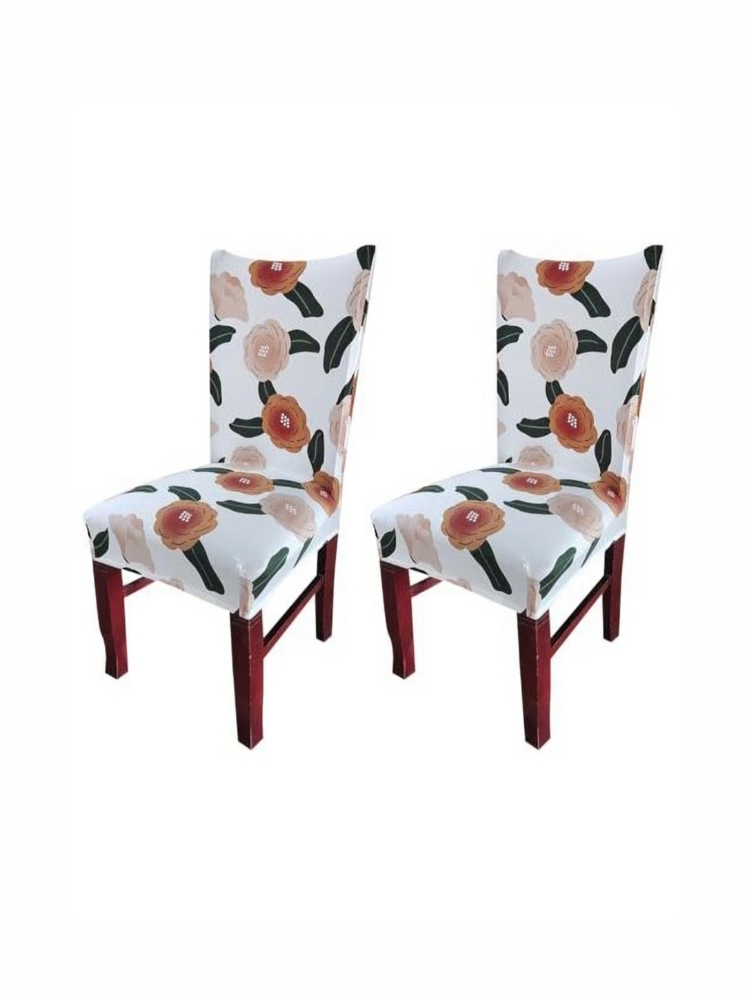 

HOUSE OF QUIRK White & Brown 2 Pieces Floral Printed Removable & Washable Chair Covers
