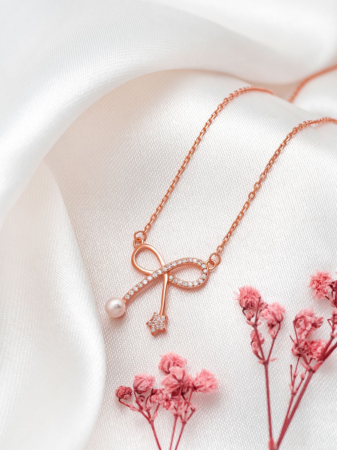 

SILBERRY 925 Sterling Silver Rose Gold-Plated Cubic Zirconia Necklace