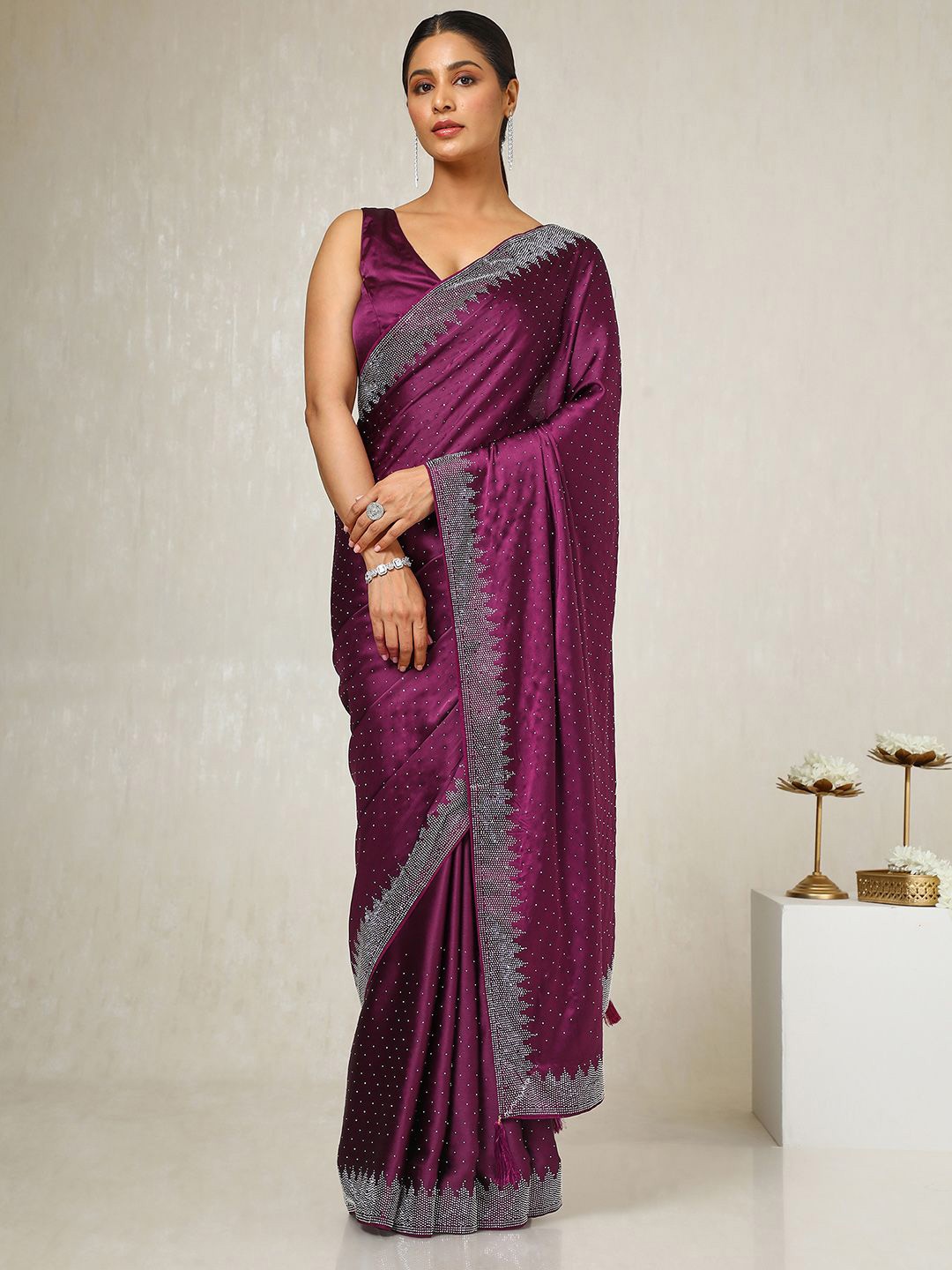 

Soch Embellished Beads and Stones Saree, Purple