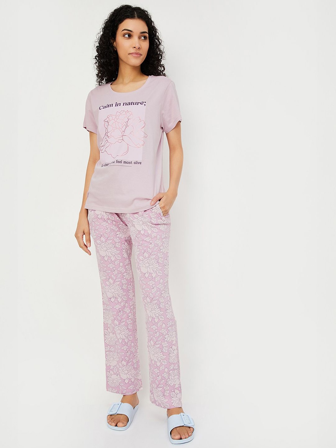 

max Women Printed Pure Cotton Night suit, Pink