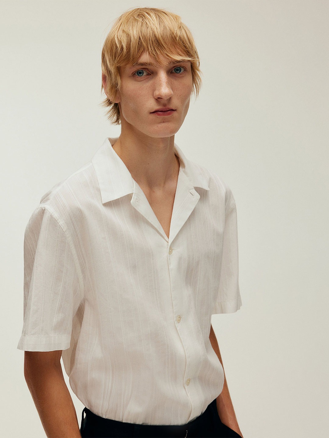 

H&M Textured-Weave Resort Shirt, White