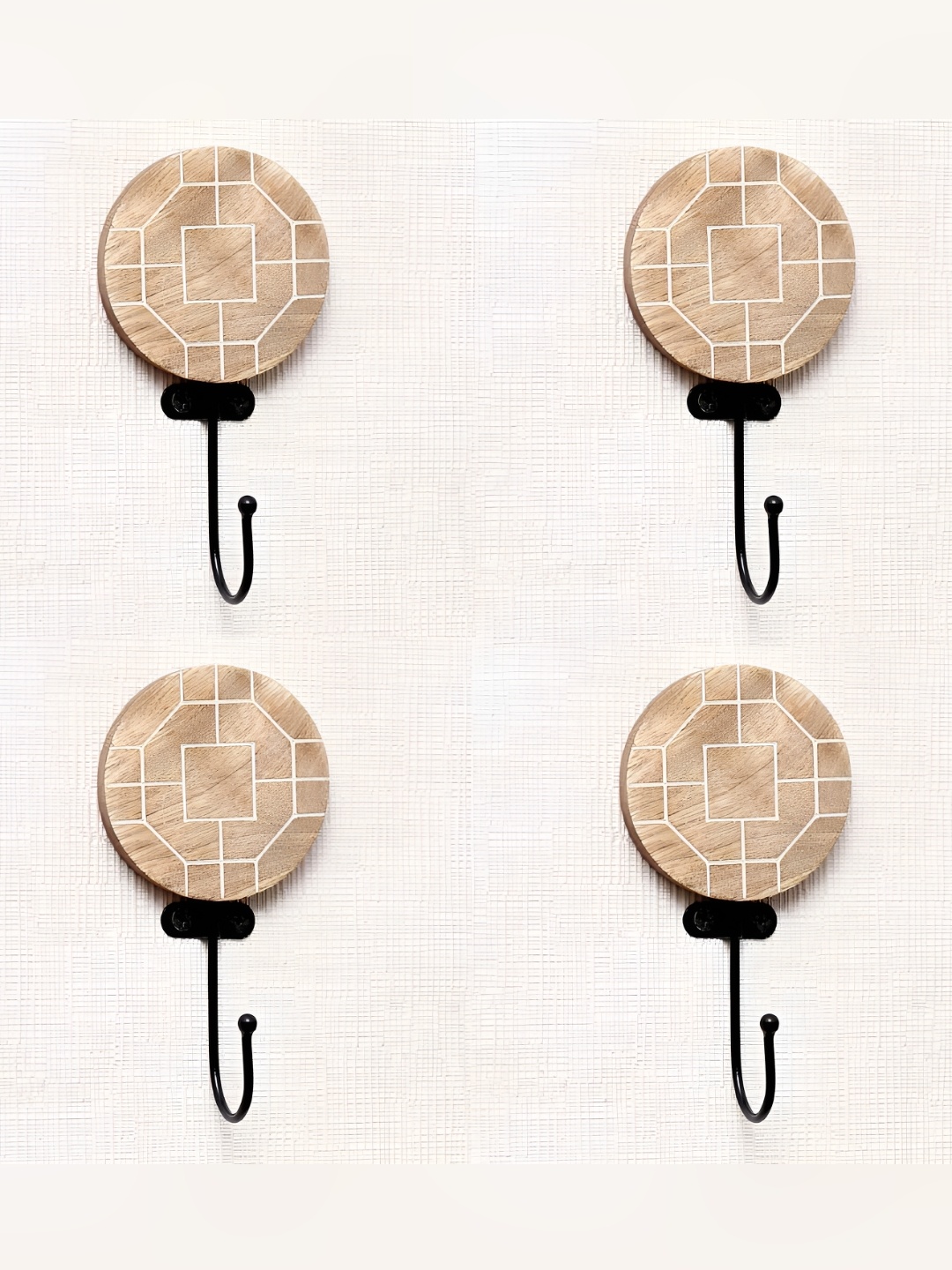 

IndianShelf Brown & White 4 Pieces Printed Wood Wall Hooks