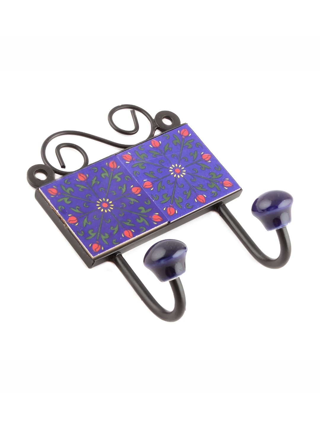 

IndianShelf Blue and Red Ceramic Floral Printed Wall Hooks