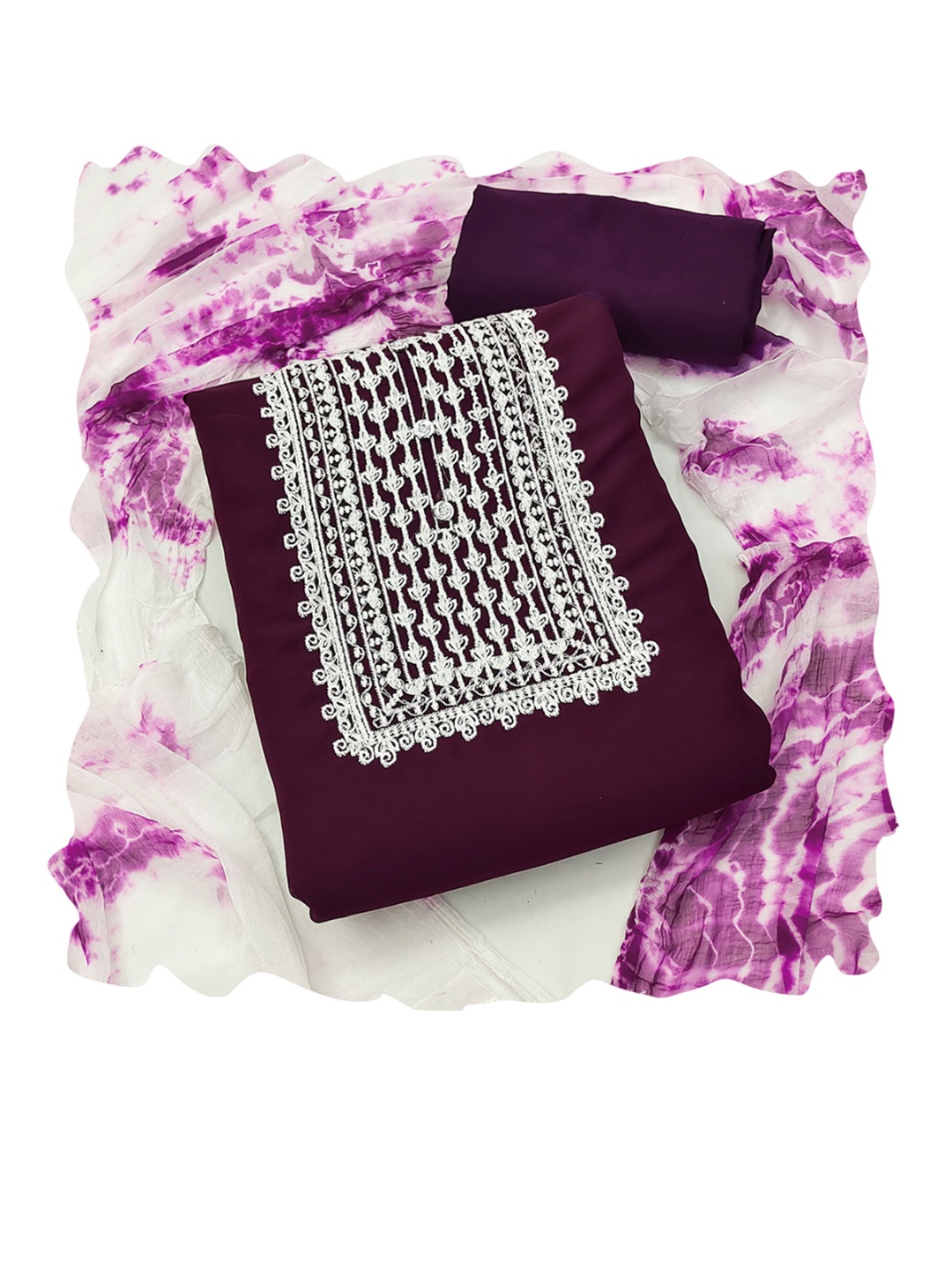

Maroosh Floral Embroidered Thread Work Unstitched Dress Material, Magenta