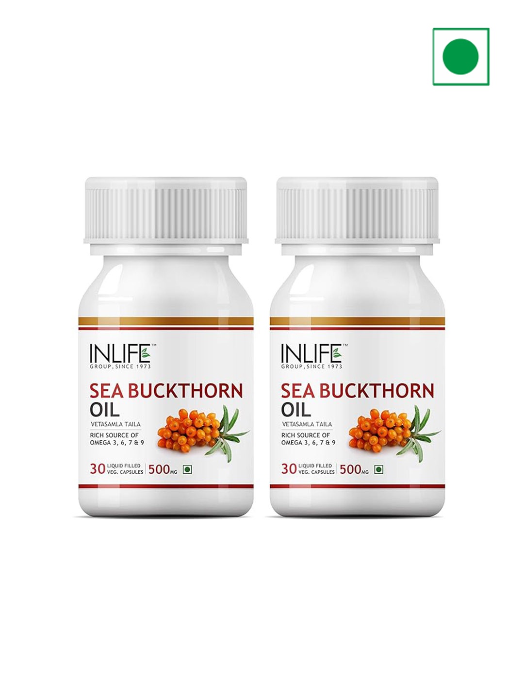 

INLIFE Set Of 2 Sea Buckthorn Seed Oil Omega 3679 Capsules- 500mg - 30 Capsules Each, White