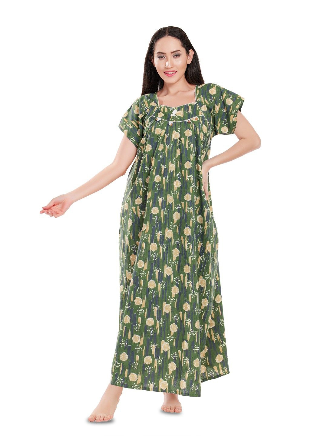

Zionity Women Printed Maxi Nightdress, Green