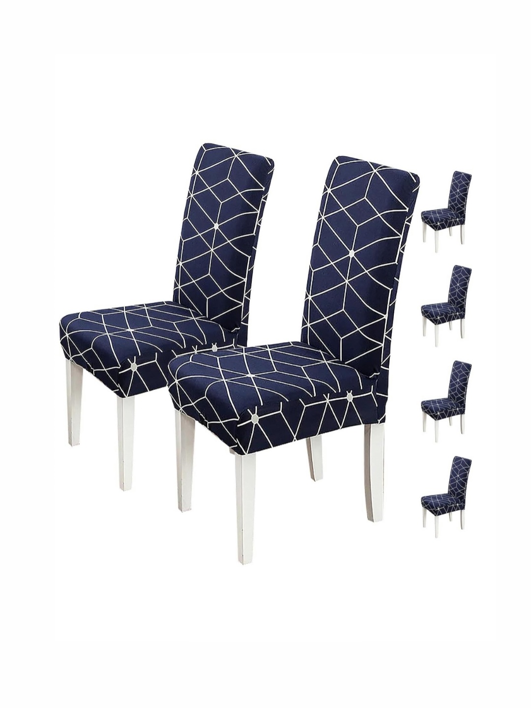 

HOUSE OF QUIRK 6 Pieces Navy Blue & White Printed Removable & Washable Chair Covers