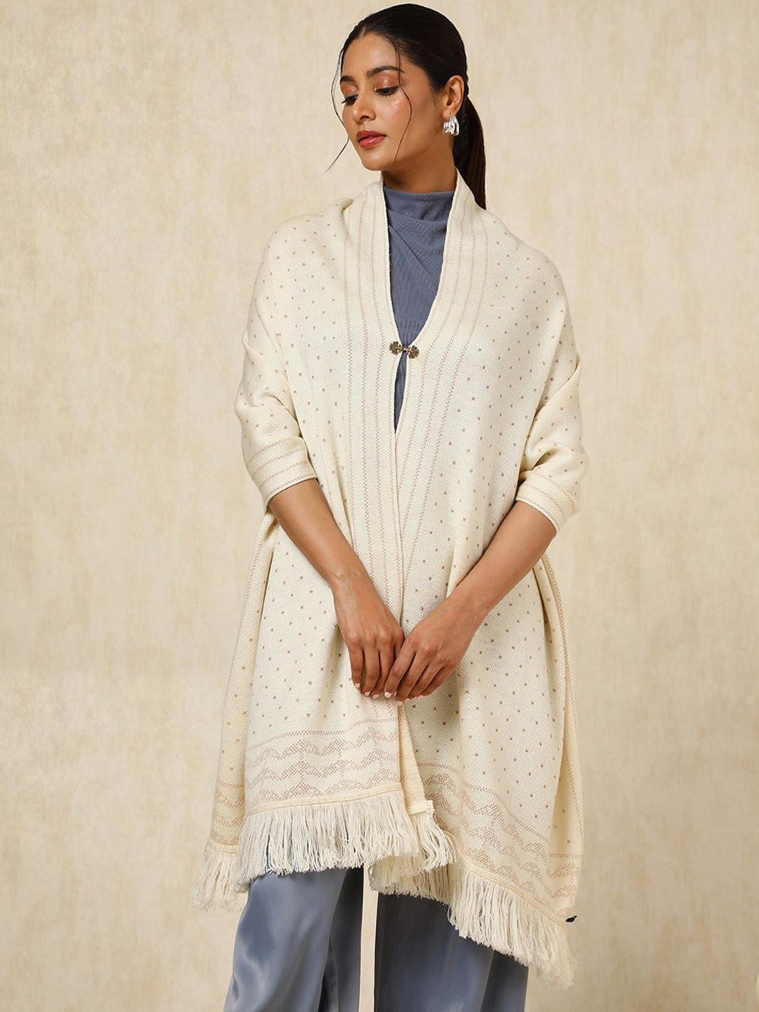 

Soch Women Woven Design Acrylic Shawl, Cream