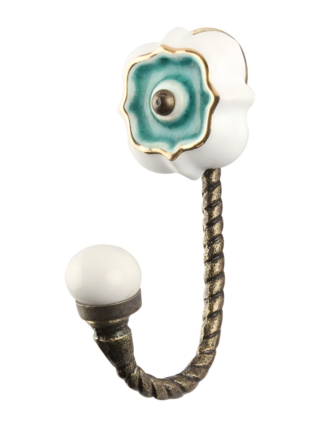 

IndianShelf Sea Green & White Printed Ceramic Wall Mounted Key Hooks