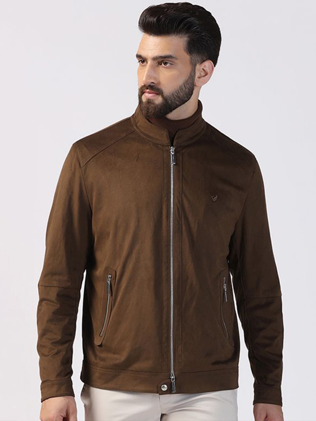 

Blackberrys Men Polyester Leather Jacket with Embroidered, Tan