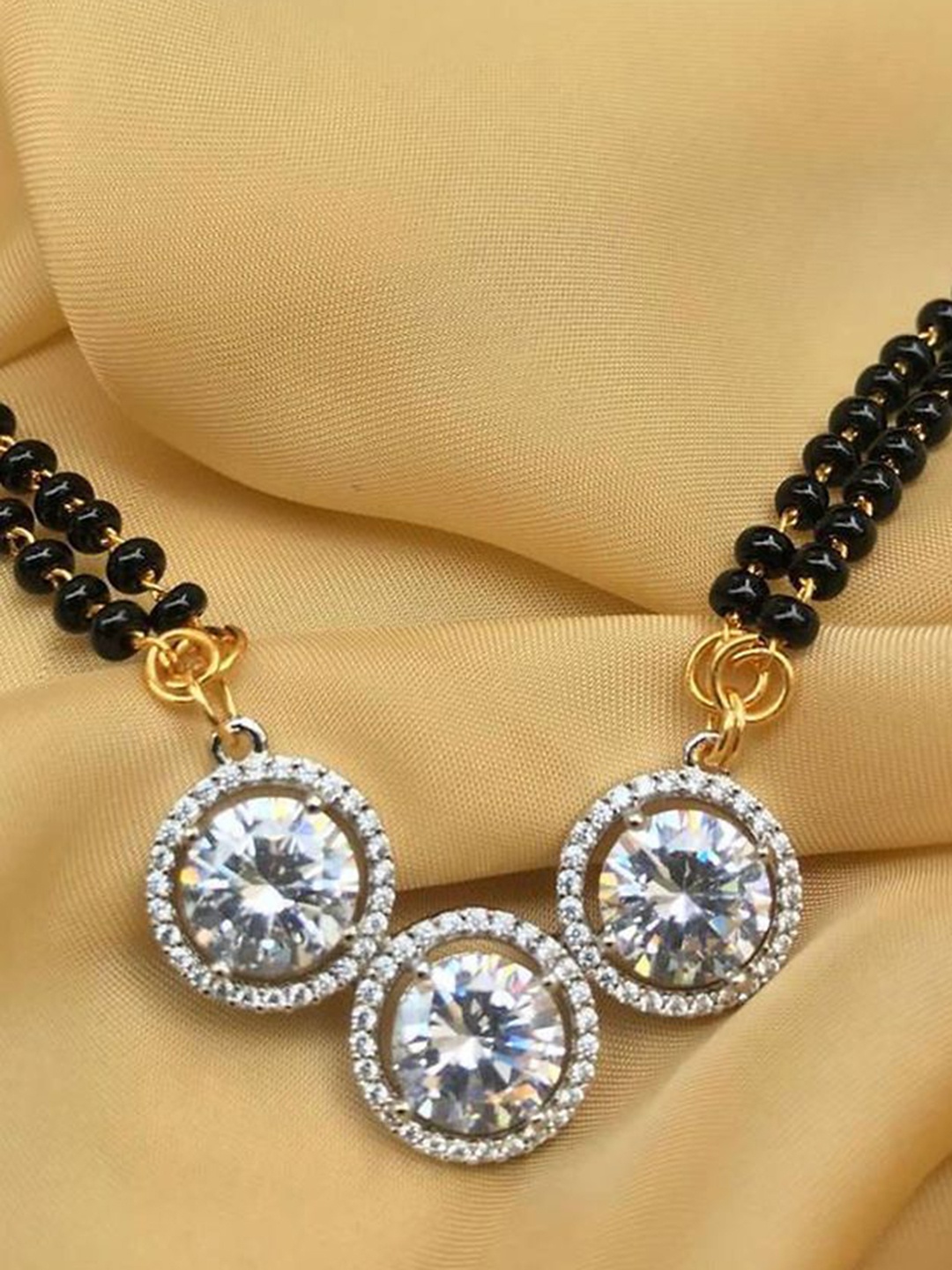 

Wynona Gold-Plated American Diamond Studded & Beaded Mangalsutra