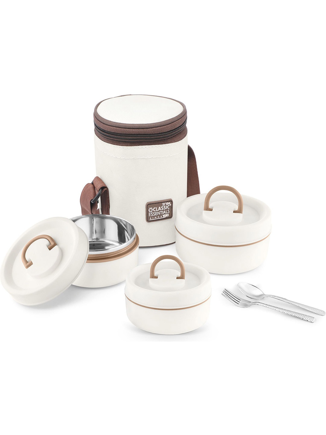 

Classic Essentials Off White Stainless Steel Microwave Friendly, Insulated Lunch Box & Bag