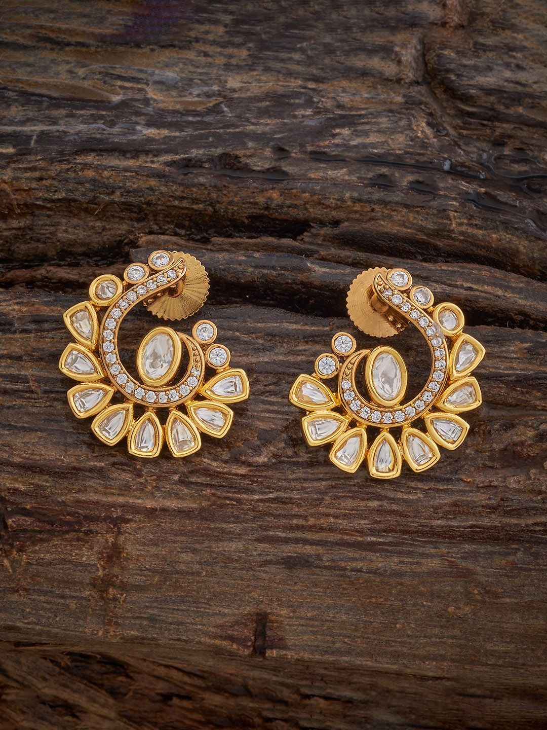 

Kushal's Fashion Jewellery Kundan Studded Contemporary Studs Earrings, Gold