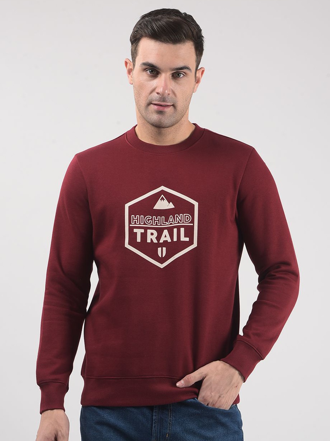 

Numero Uno Men Round Neck Long Sleeves Printed Sweatshirt, Maroon