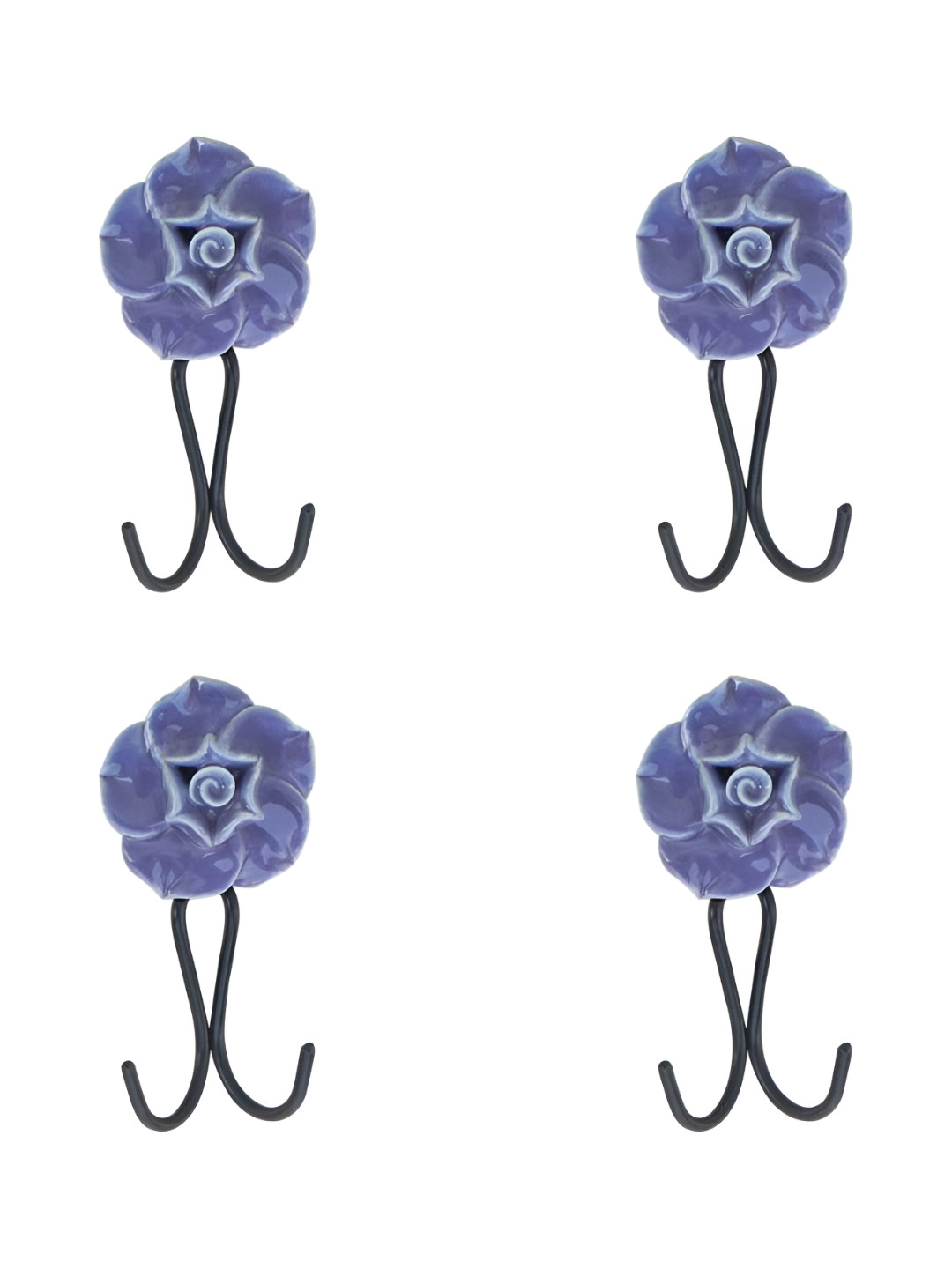 

IndianShelf Purple & Black 4 Pieces Floral Textured Ceramic Wall Hooks