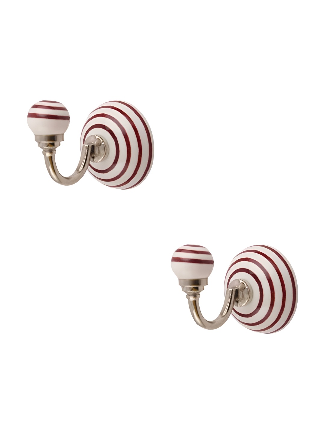 

IndianShelf White & Brown 2 Pieces Stripped Ceramic Wall Hook