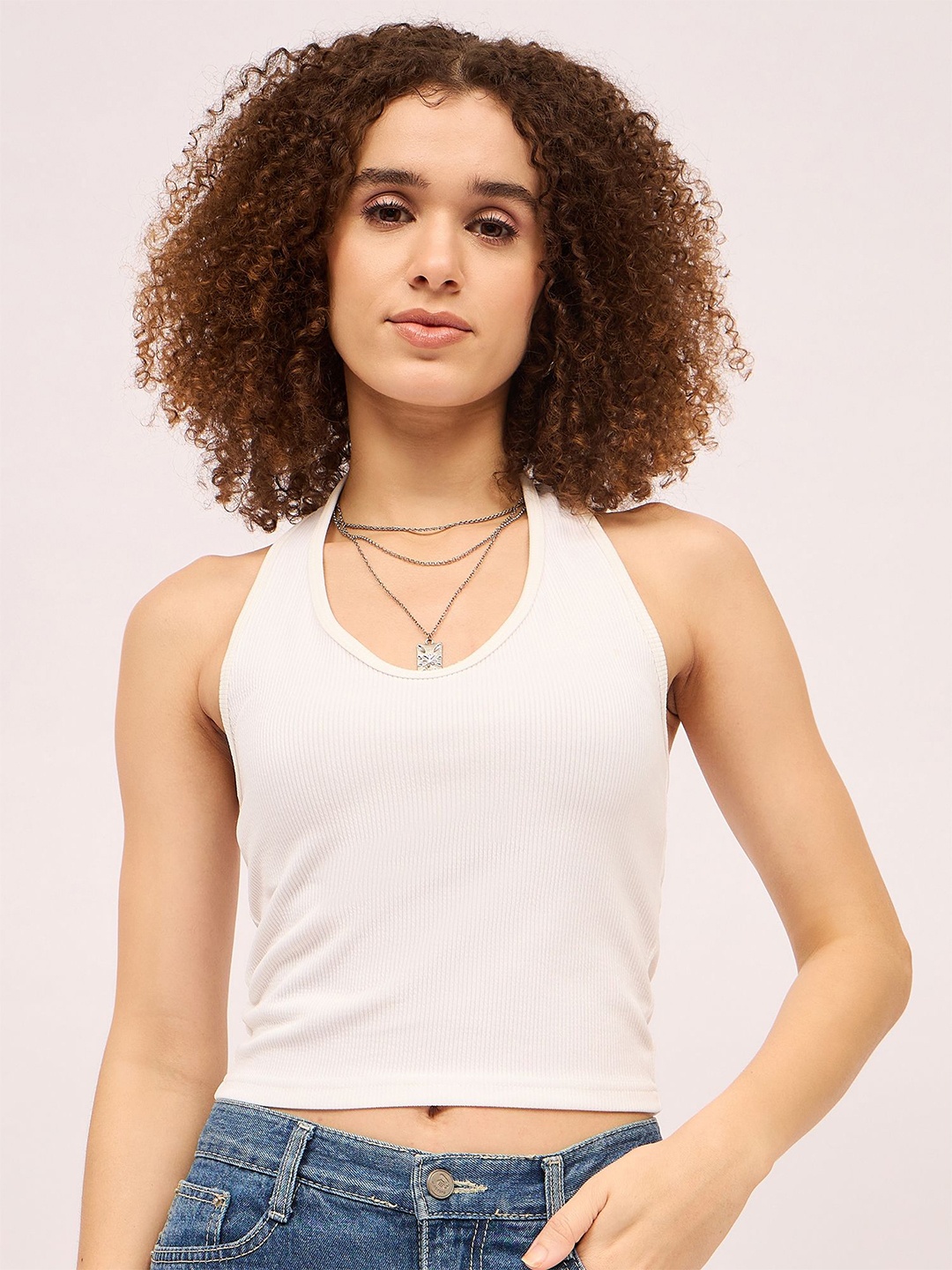 

Mayra Women Halter Neck Tank Crop Top, White