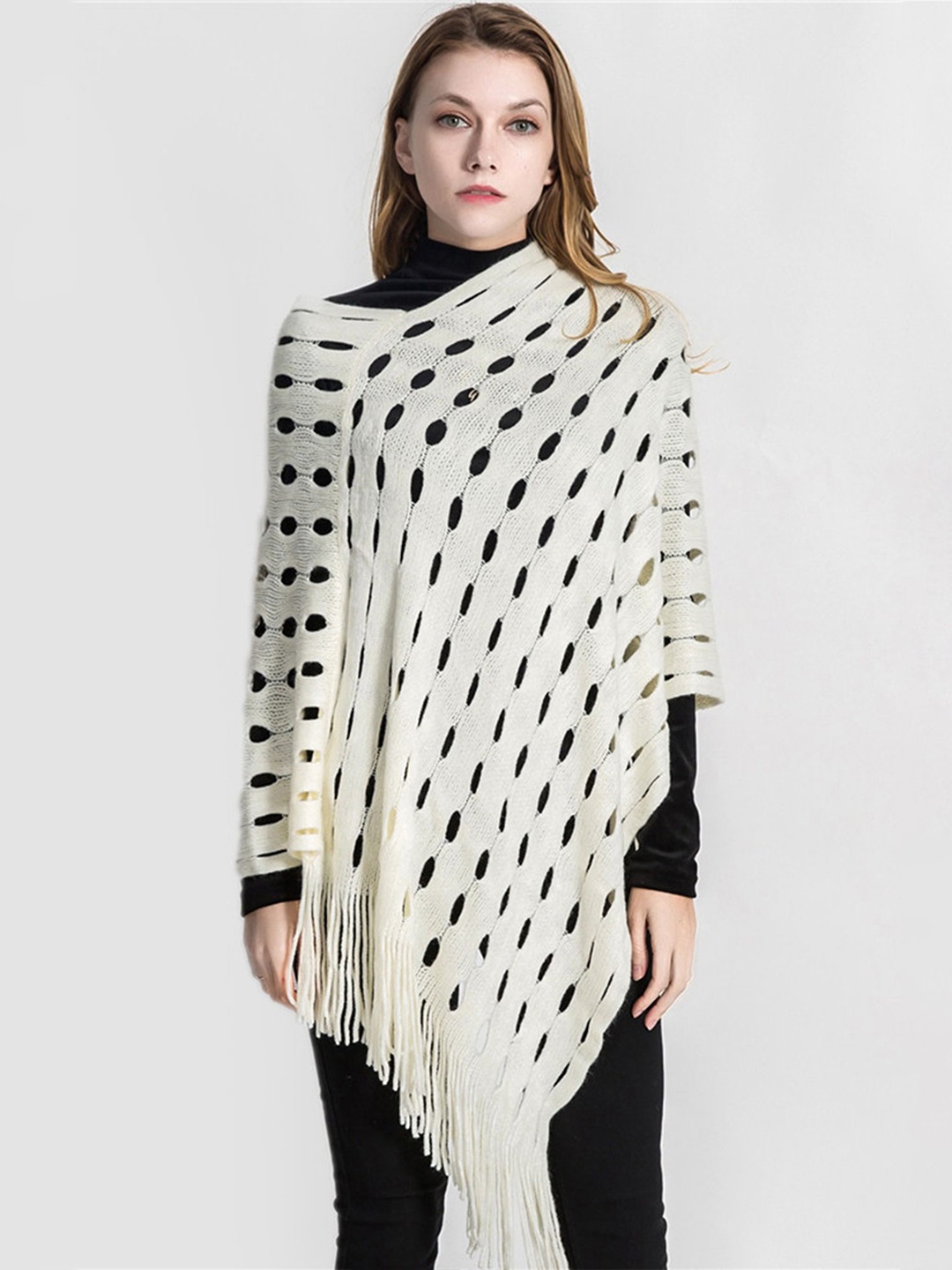 

LULU & SKY Women Self Design Poncho Shrug, White