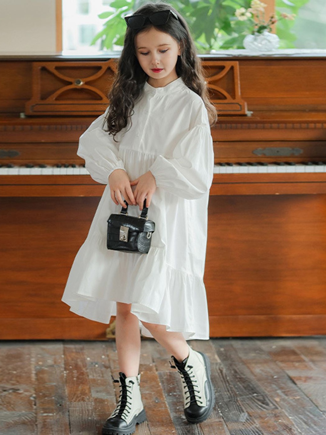 

INCLUD Girls Puff Sleeve Empire Midi Dress, White