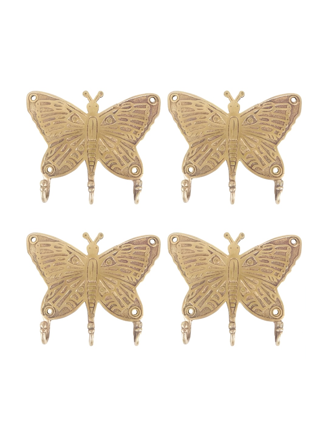 

IndianShelf Gold Toned 4 Pieces Brass Butterfly Door Hangers Wall Hooks